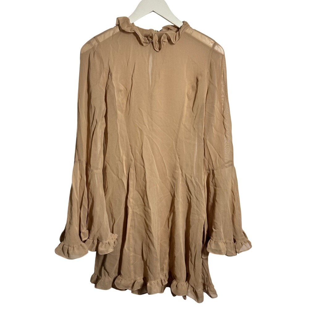 Vivetta Tan Sheer Ruffle Mini Dress Bell Sleeve Tan Nude Romantic Boho Whimsical